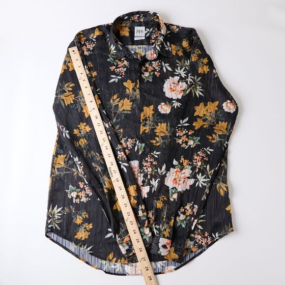 Zara Womens Medium Black Floral Button-Up Relaxed Fit Dark Academia Boho Chic - Picture 5 of 8